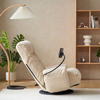 Fauteuil inclinable pivotant en bouclette beige avec support de téléphone, appui-tête et dossier réglables