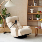 Fauteuil inclinable pivotant en bouclette beige avec support de téléphone, appui-tête et dossier réglables