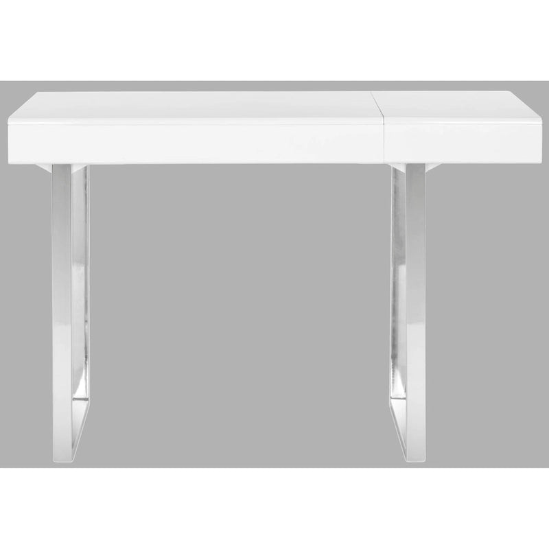 Bureau moderne blanc avec pieds sculpturaux chromés - Bureau à domicile contemporain