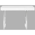 Bureau moderne blanc avec pieds sculpturaux chromés - Bureau à domicile contemporain
