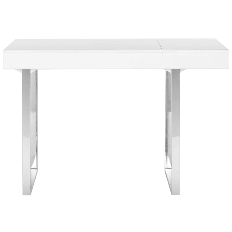 Bureau moderne blanc avec pieds sculpturaux chromés - Bureau à domicile contemporain