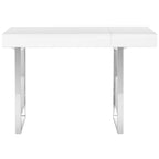 Bureau moderne blanc avec pieds sculpturaux chromés - Bureau à domicile contemporain