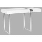 Bureau moderne blanc avec pieds sculpturaux chromés - Bureau à domicile contemporain