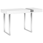 Bureau moderne blanc avec pieds sculpturaux chromés - Bureau à domicile contemporain