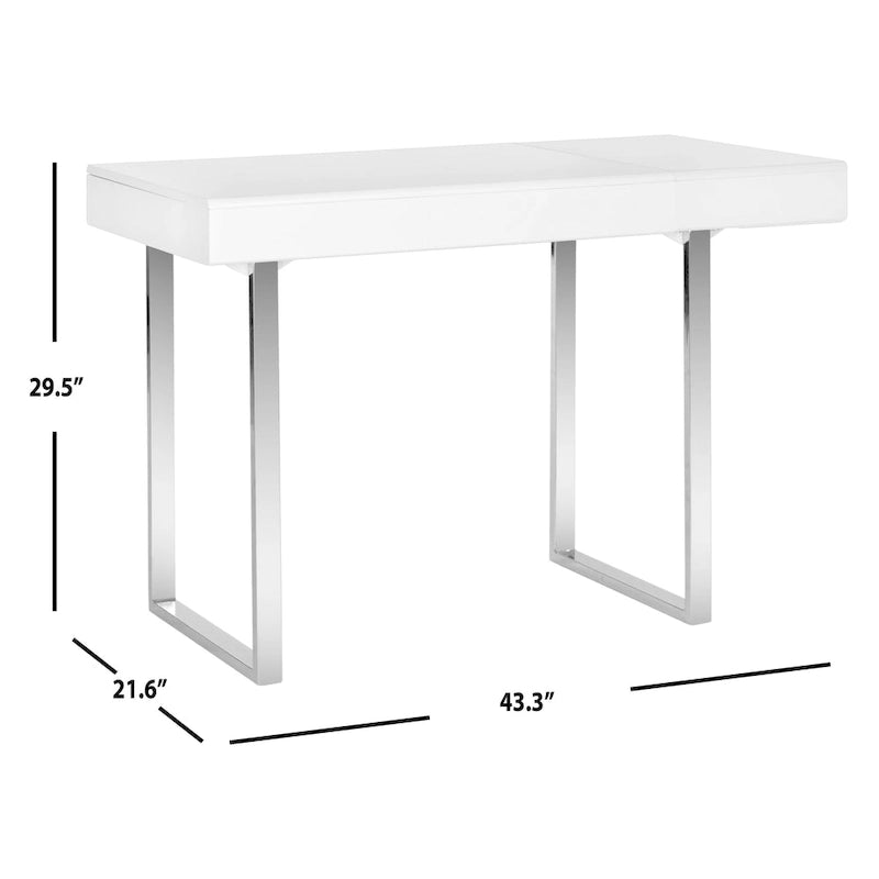 Bureau moderne blanc avec pieds sculpturaux chromés - Bureau à domicile contemporain