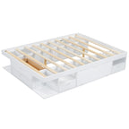 Lit plateforme Queen avec tiroirs de rangement et étagères ouvertes - Pas besoin de sommier tapissier, Blanc