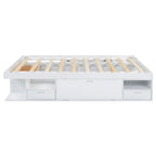 Lit plateforme Queen avec tiroirs de rangement et étagères ouvertes - Pas besoin de sommier tapissier, Blanc