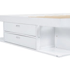 Lit plateforme Queen avec tiroirs de rangement et étagères ouvertes - Pas besoin de sommier tapissier, Blanc