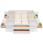Lit plateforme Queen avec tiroirs de rangement et étagères ouvertes - Pas besoin de sommier tapissier, Blanc