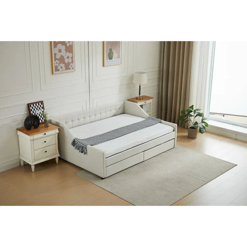 Lit de repos d'angle double avec tiroirs de rangement