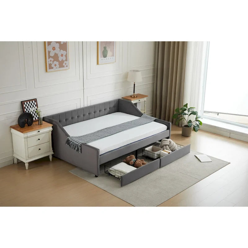 Lit de repos d'angle double avec tiroirs de rangement