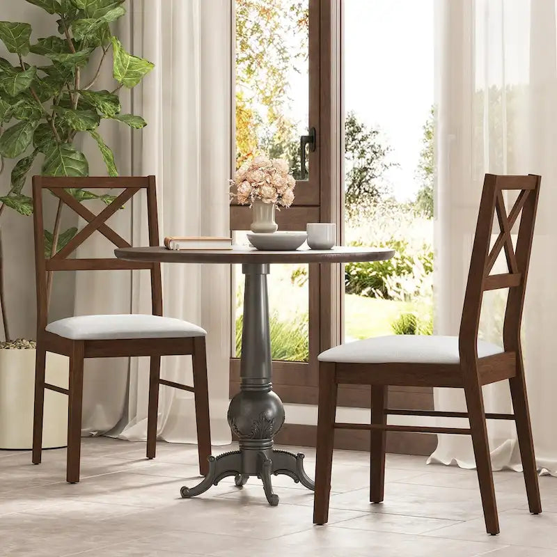 Chaises de salle à manger capitonnées avec pieds en bois d'hévéa - Tissu anti-décoloration