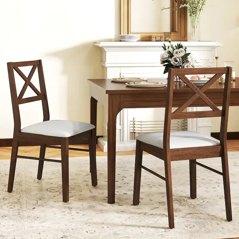 Chaises de salle à manger capitonnées avec pieds en bois d'hévéa - Tissu anti-décoloration