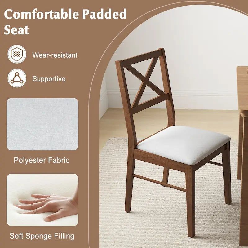 Chaises de salle à manger capitonnées avec pieds en bois d'hévéa - Tissu anti-décoloration
