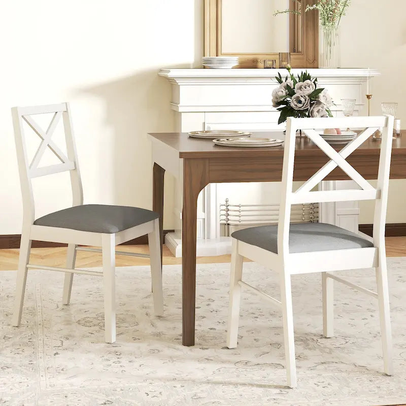 Chaises de salle à manger capitonnées avec pieds en bois d'hévéa - Tissu anti-décoloration