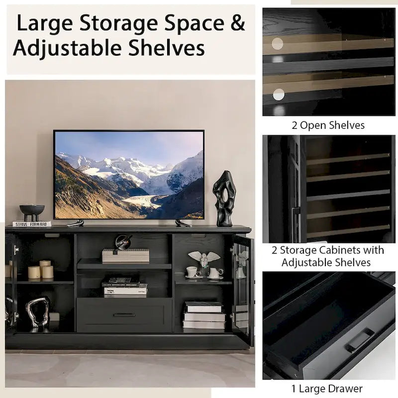 Meuble TV de style ferme avec portes en verre pour téléviseurs jusqu'à 70" – Capacité de 102 kg