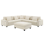 Canapé sectionnel en U 128" en chenille avec rangement et USB