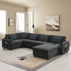 Canapé sectionnel en U 128" en chenille avec rangement et USB
