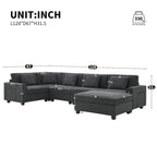 Canapé sectionnel en U 128" en chenille avec rangement et USB