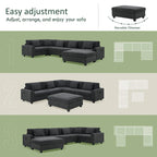 Canapé sectionnel en U 128" en chenille avec rangement et USB