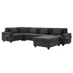 Canapé sectionnel en U 128" en chenille avec rangement et USB