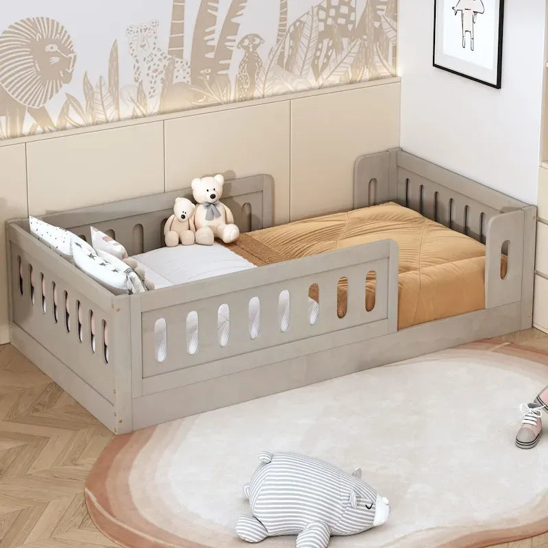 Lit Plateforme Moderne en Bois de Taille Double avec Garde-Corps pour Chambre à Coucher