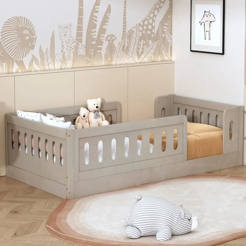 Lit Plateforme Moderne en Bois de Taille Double avec Garde-Corps pour Chambre à Coucher