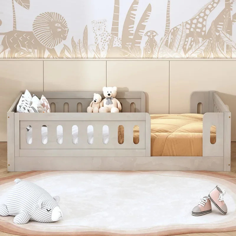 Lit Plateforme Moderne en Bois de Taille Double avec Garde-Corps pour Chambre à Coucher