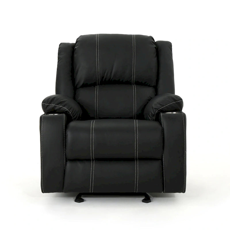 Fauteuil inclinable manuel contemporain noir avec porte-gobelets en acier et cuir PU