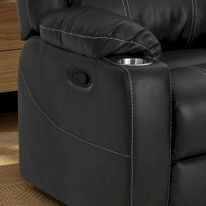 Fauteuil inclinable manuel contemporain noir avec porte-gobelets en acier et cuir PU
