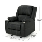 Fauteuil inclinable manuel contemporain noir avec porte-gobelets en acier et cuir PU
