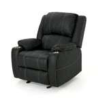 Fauteuil inclinable manuel contemporain noir avec porte-gobelets en acier et cuir PU