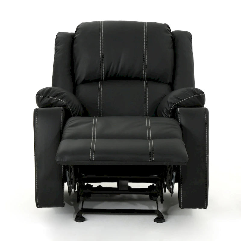 Fauteuil inclinable manuel contemporain noir avec porte-gobelets en acier et cuir PU