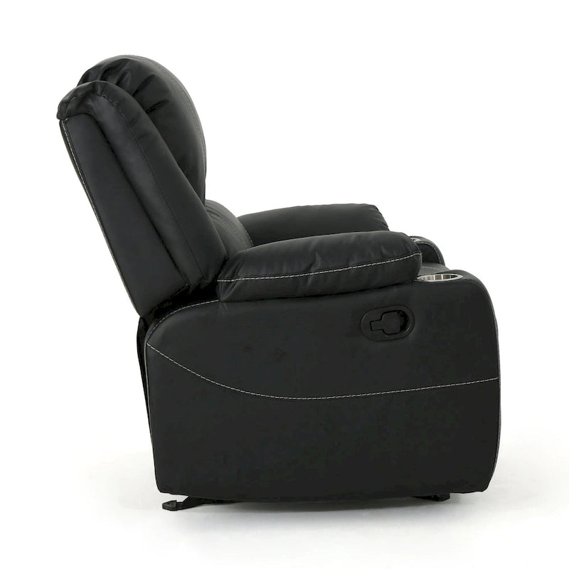 Fauteuil inclinable manuel contemporain noir avec porte-gobelets en acier et cuir PU