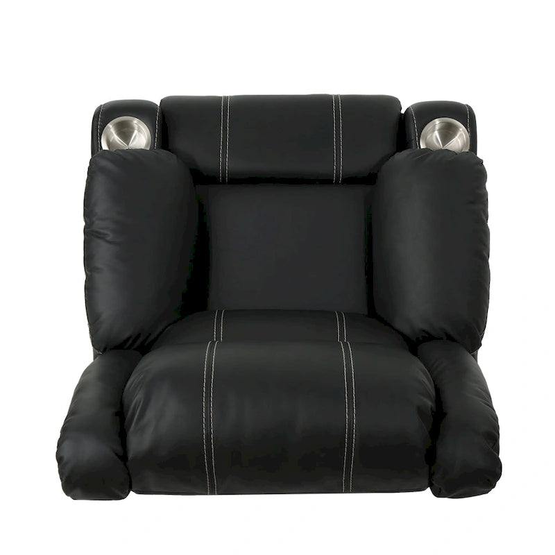 Fauteuil inclinable manuel contemporain noir avec porte-gobelets en acier et cuir PU