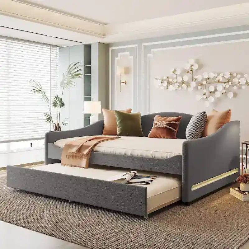 Lit de Repos en Polaire Teddy avec Lit Gigogne et Lumières LED - Grand Lit