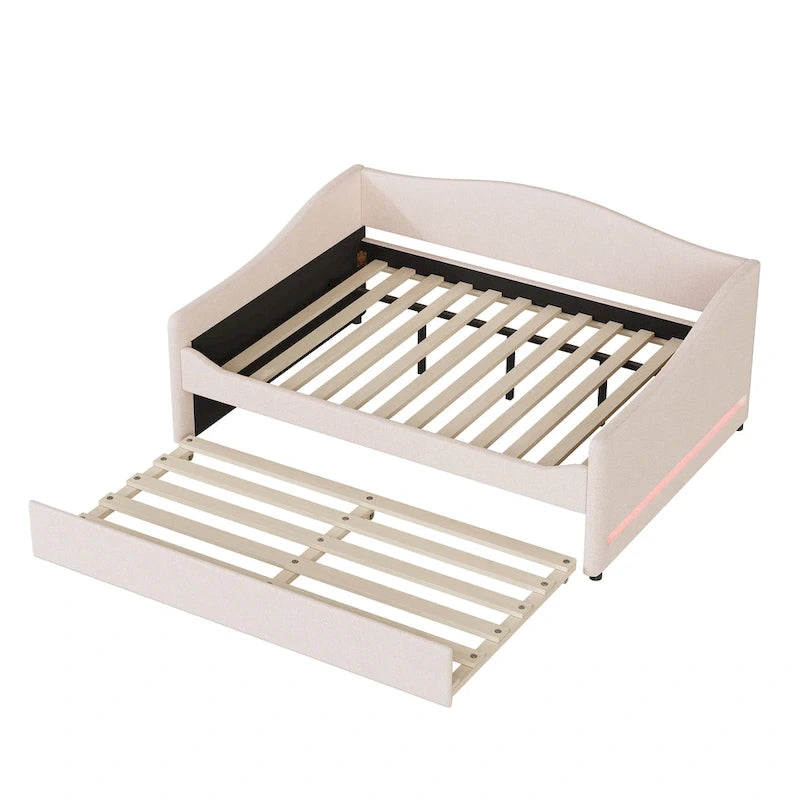 Lit de Repos en Polaire Teddy avec Lit Gigogne et Lumières LED - Grand Lit