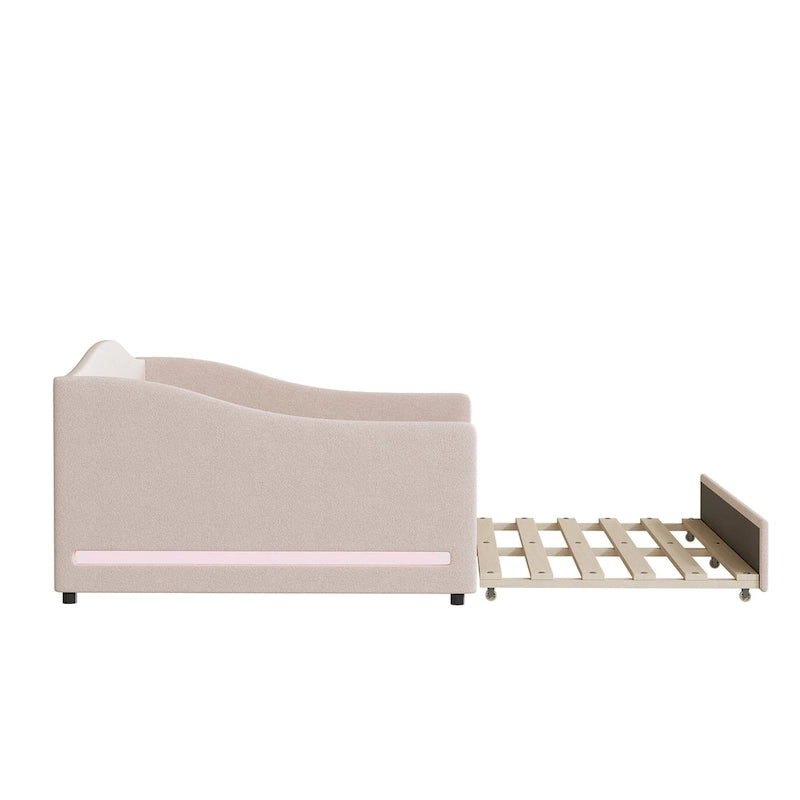 Lit de Repos en Polaire Teddy avec Lit Gigogne et Lumières LED - Grand Lit