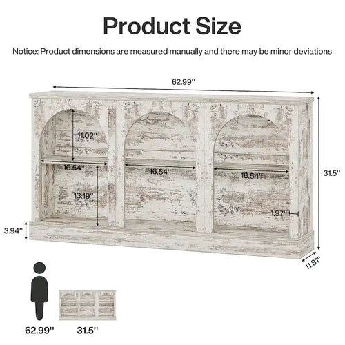 Table console de ferme de 160 cm avec 3 niveaux de rangement pour entrée, salon - 30 cm P x 160 cm L x 80 cm H