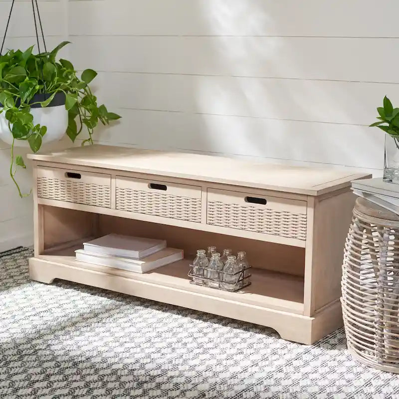 Banc de rangement à 3 tiroirs au design classique et contemporain - 47L x 15P x 19H