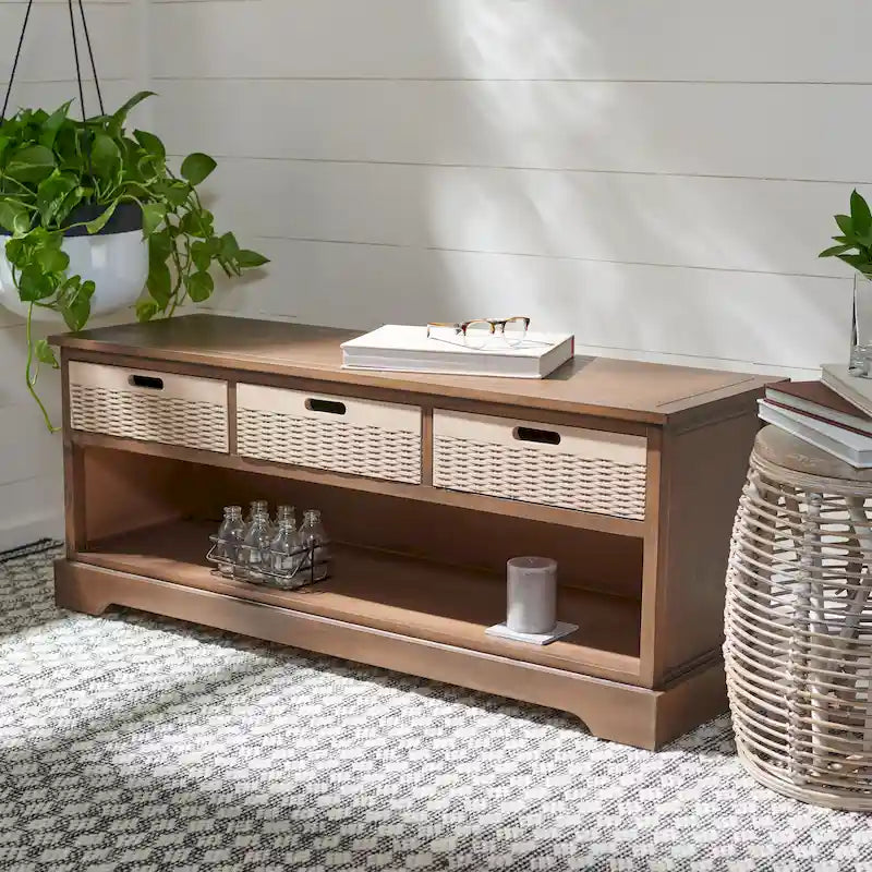 Banc de rangement à 3 tiroirs au design classique et contemporain - 47L x 15P x 19H