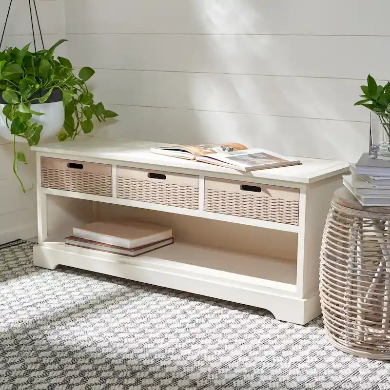 Banc de rangement à 3 tiroirs au design classique et contemporain - 47L x 15P x 19H