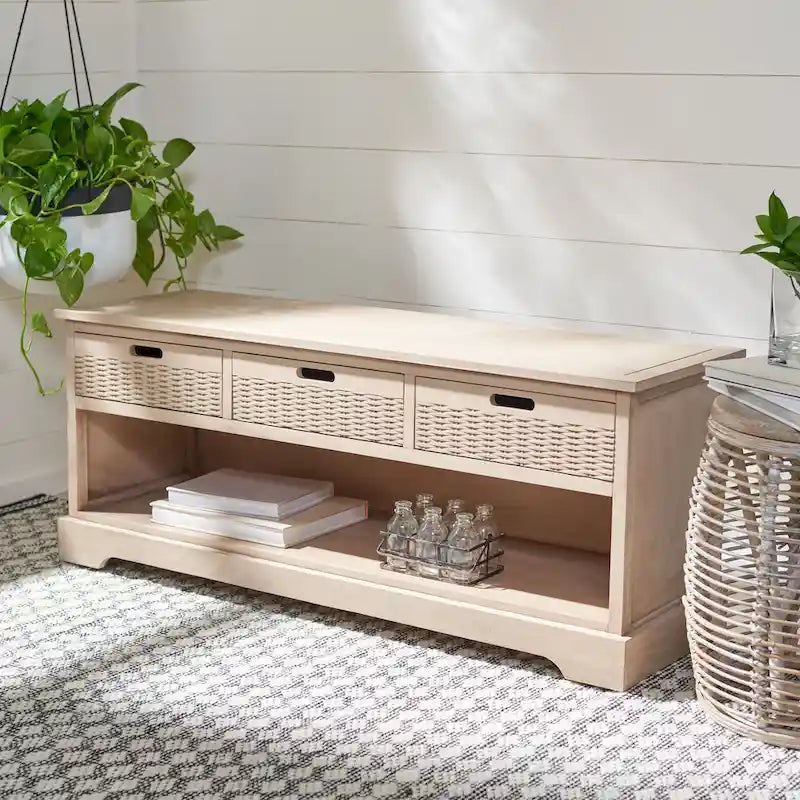 Banc de rangement à 3 tiroirs au design classique et contemporain - 47L x 15P x 19H