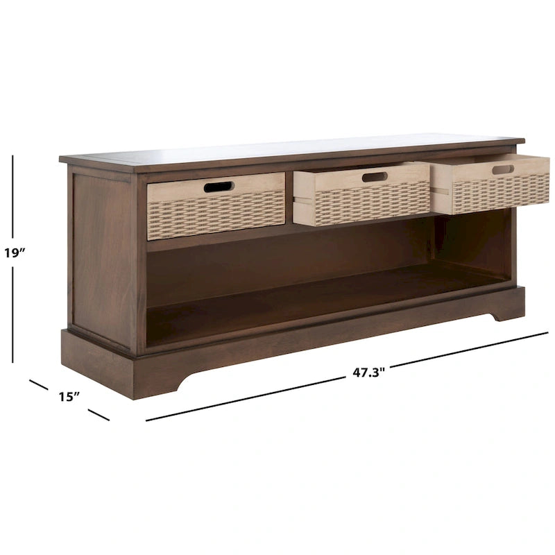 Banc de rangement à 3 tiroirs au design classique et contemporain - 47L x 15P x 19H