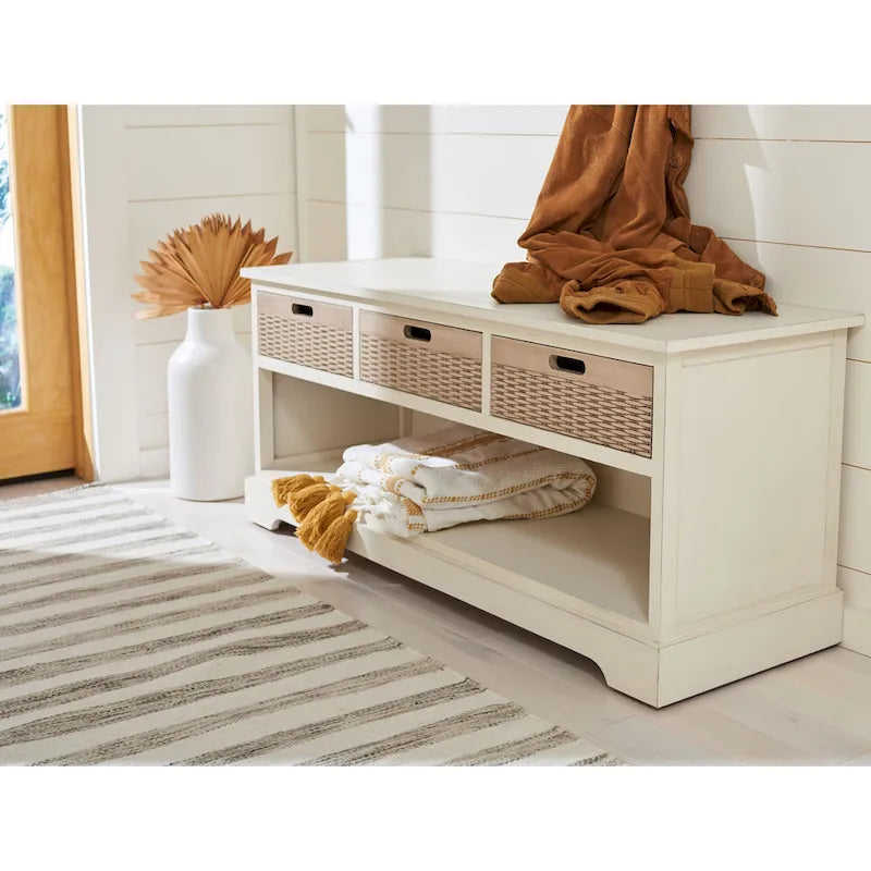 Banc de rangement à 3 tiroirs au design classique et contemporain - 47L x 15P x 19H