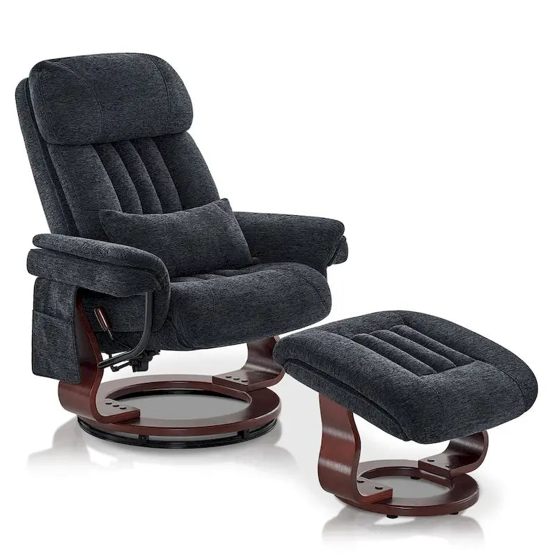 Fauteuil inclinable pivotant à 360° avec pouf et massage par vibration - Tissu chenille