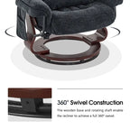 Fauteuil inclinable pivotant à 360° avec pouf et massage par vibration - Tissu chenille