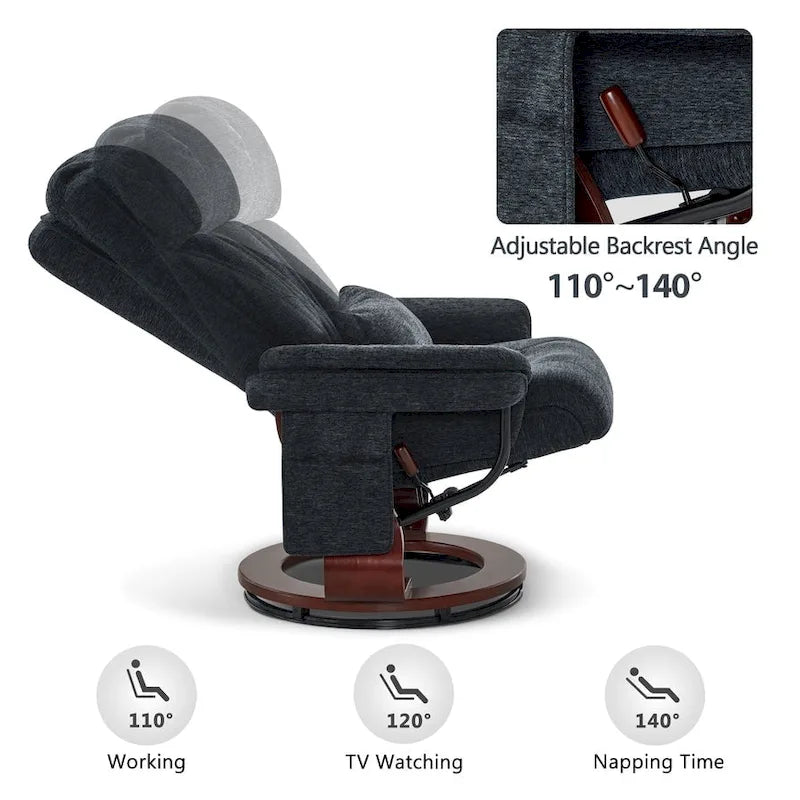 Fauteuil inclinable pivotant à 360° avec pouf et massage par vibration - Tissu chenille