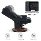 Fauteuil inclinable pivotant à 360° avec pouf et massage par vibration - Tissu chenille