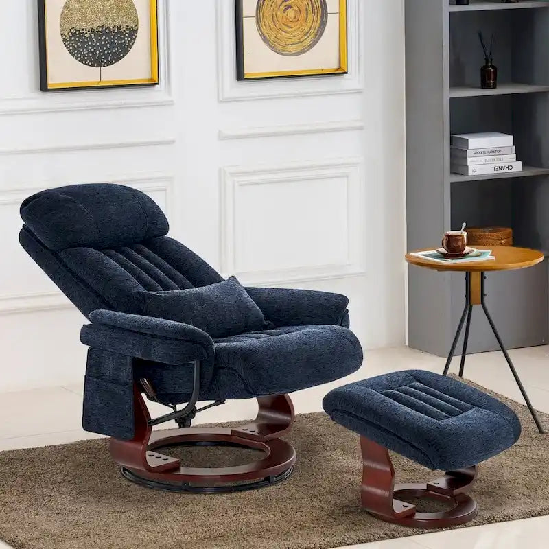Fauteuil inclinable pivotant à 360° avec pouf et massage par vibration - Tissu chenille